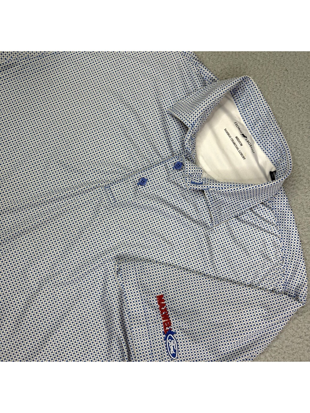 Horn Legend Performance Golf Polo Shirt Men’s M Blue Check Bamboo Stretch